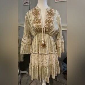 Handmade in India Gold and Cream Women's Dress One Size NWT